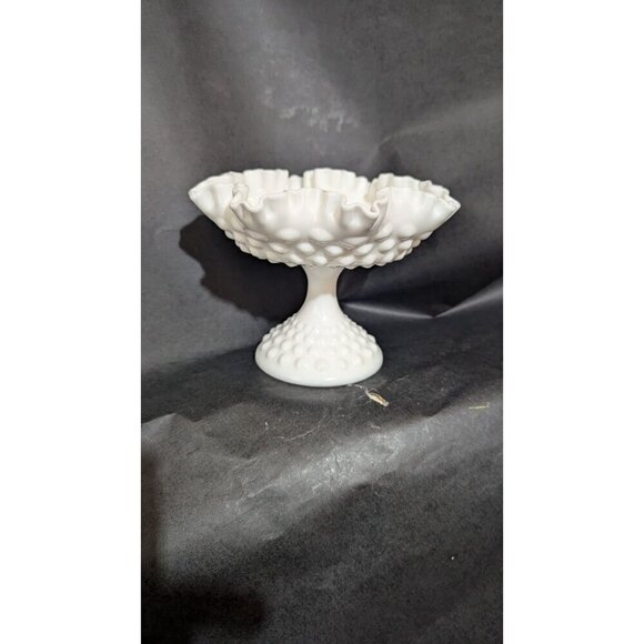 Vintage Fenton Milk Glass Hobnail Compote Candy  Ruffled Edges 5.5" Tall White M - Picture 5 of 7